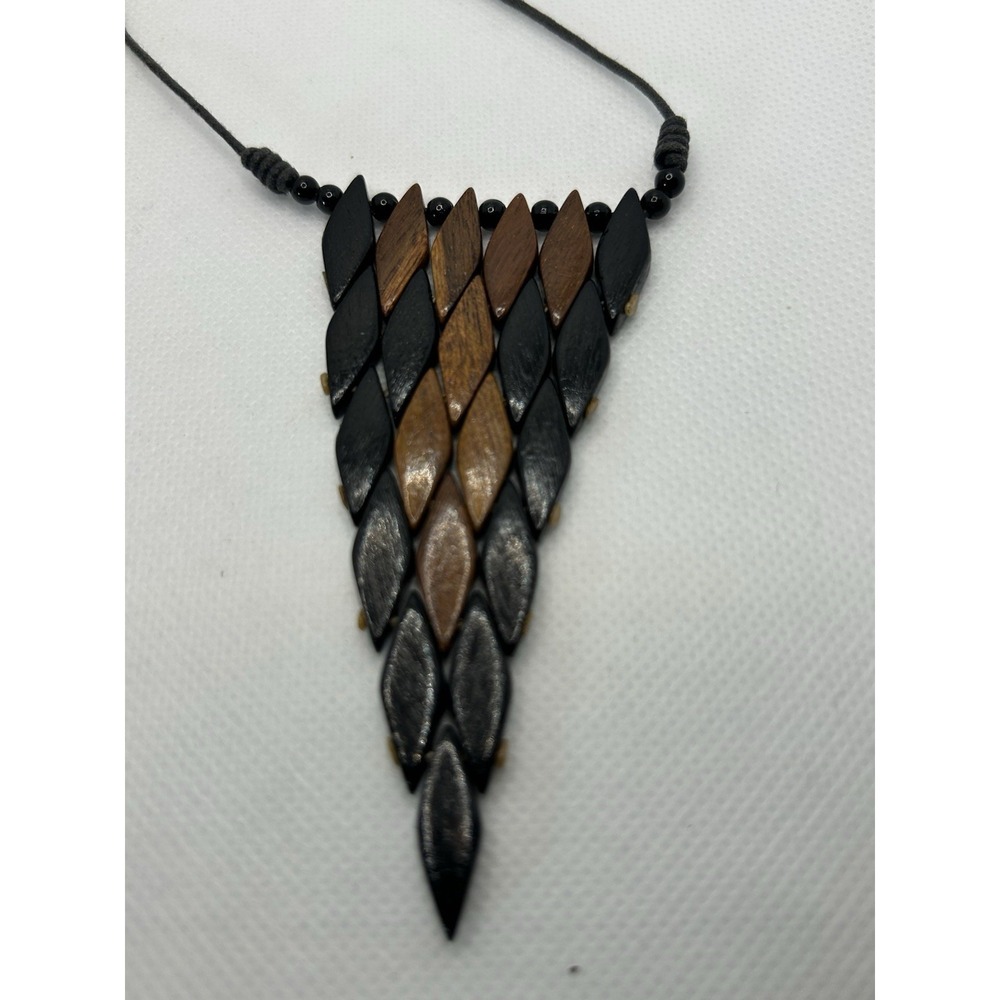 Boho Geometric Triangle Wood Necklace Articulated Tribal Jewelry Earthy Artisan